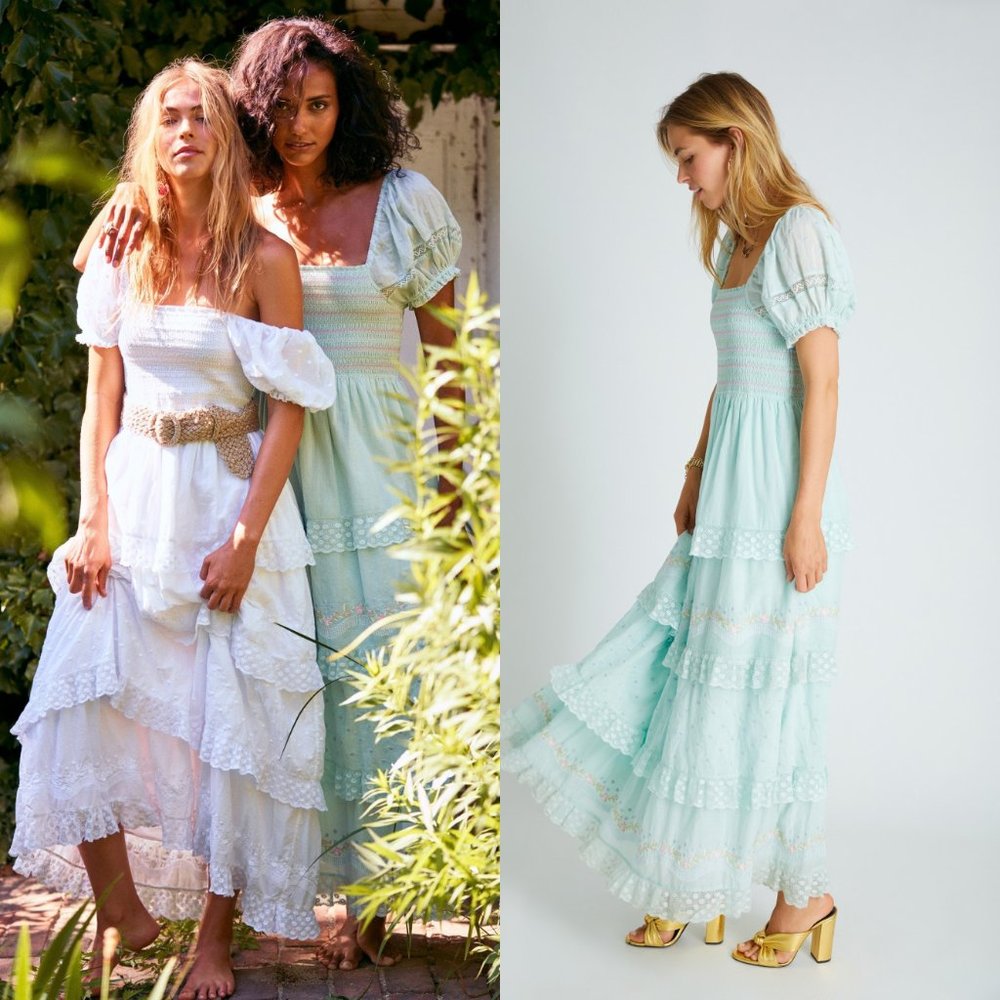 LoveShackFancy NEW Capella Tiered Embroidered Lace Swiss Dot Maxi Dress Size S - Picture 13 of 13